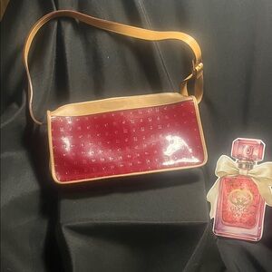 Arcadia Glossy Red and Tan Shoulder Bag